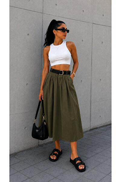 get crazy collection Women's Poplin Skirt with Belt and Pockets