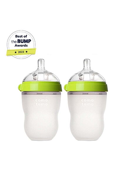 comotomo Natural Feel Baby Feeding Bottle 250 ml (Green) | Pack of 2 | Soft S...