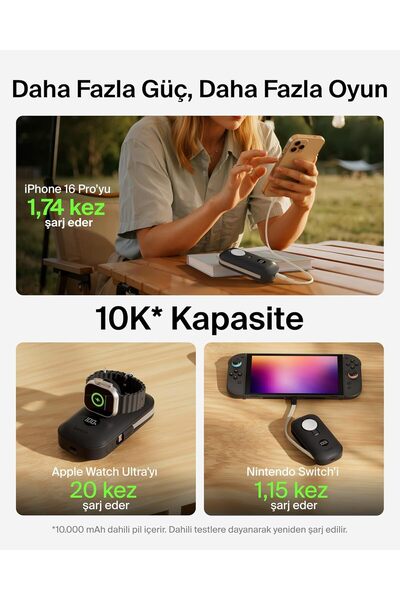 Belkin BoostCharge Pro 10K mAh Power Bank, Watch Şarj Cihazlı, Entegre Örgülü USB-C Kablo ve Dijital Ekranlı Taşınabilir Şarj Cihazı, 45 W,