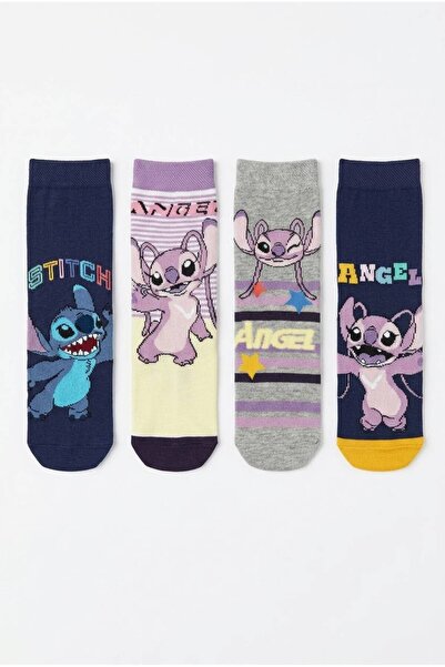 Disney Lisanslı Stitch 4’lü Kız Çocuk Soket Pamuklu Çorap Günlük Çorap Hediye...