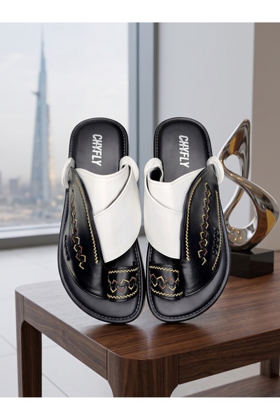 Chyfly Men Arabic Naal Sandals Geometric Embroidery PU Leather Criss-cross St...