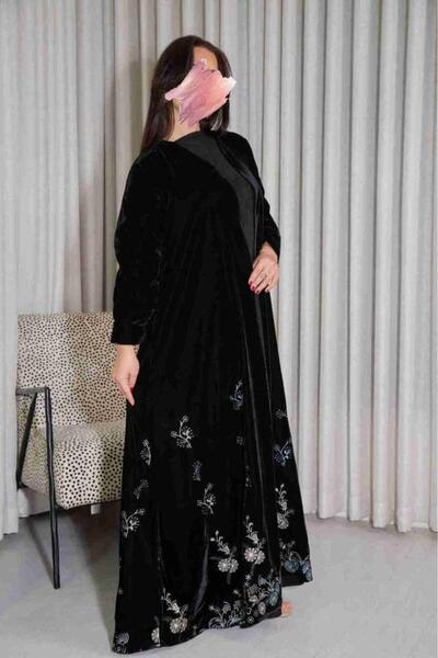 Anaqa Abaya عباية مخمل اسود مطرز كامل