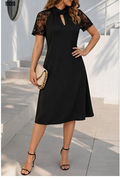 civetta Women's Short Sleeve Interlocking Lace Collar Detailed Midi Janjan Cr...