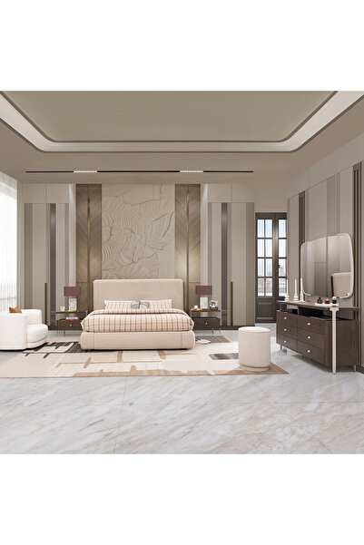Midas Furniture طقم غرفة نوم خشبي مقاس كينج بدون خزانة ملابس باللون البني وال...