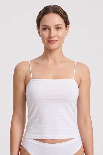 OBJE Women's White Lycra Cotton Strapless Tank Top with String Straps
