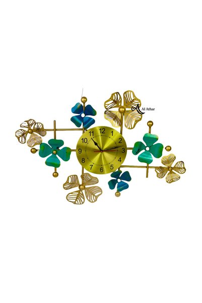 Al Athar Arts Hand-Painted Metal Wall Panel with Clock – Vintage Iron Wall Decor (W:32'' X H:24'')