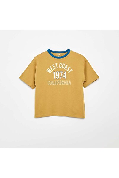 KIABI Short-Sleeve Patterned T-Shirt with Contrasting Trim KHAKI