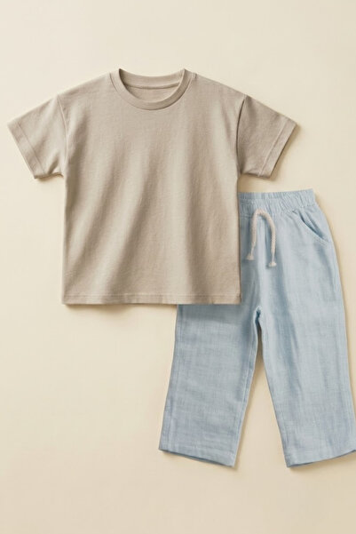 lilico Baby Kids 100% Cotton Basic T-Shirt and Muslin Pants 2-Piece Set