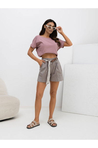 Italy Moda Γυναικεία Σορτς, ITALY MODA, Βαμβακερά, Σκούρο Μπεζ, μοντέλο IT-SN...