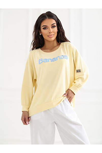 rue parıs Women's Sweatshirt, RUE PARIS, Viscose, Round Neckline, Light Yello...