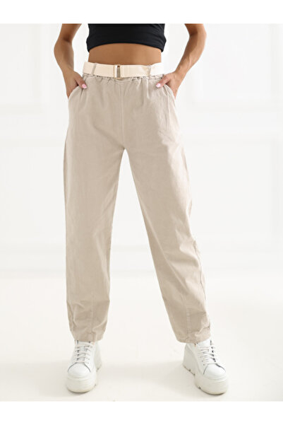 Italy Moda Women's Pants, ITALY MODA, Cotton, Beige, model IT-SP-26016.85