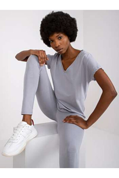 Basic Feel Good Tricou de damă mini, decolteu în V, BASIC FEEL GOOD, gri casu...