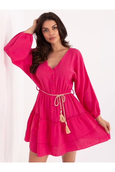 Italy Moda Γυναικείο Φόρεμα, ITALY MODA, Βαμβακερό, Φόρεμα κλος, Φούξια, μοντ...