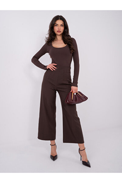 rue parıs Women's Bodysuit, RUE PARIS, Cotton, Long Sleeve, Dark Brown, model...