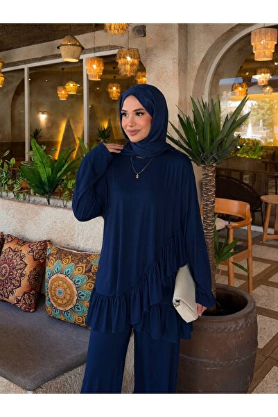 nurvina modest wear Σετ Καλοκαιρινό Παντελόνι με Βολάν από Βισκόζη Modal