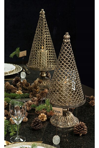 NO BRAND Figurină de Crăciun aurie, 2 bucăți Lampion decorativ de Crăciun