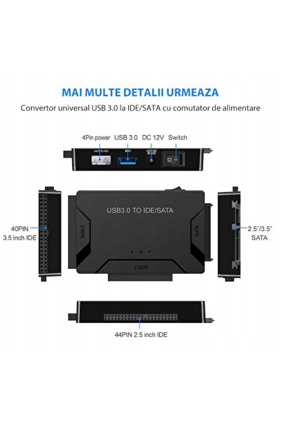 innature Adaptor USB 3.0 la SATA/IDE 2,5/3,5 inch, 3 în 1, plug and play, cu ...