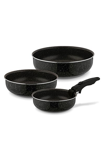 Konighoffer Set 3x Tigaie Adânci Inducție Gaz Spinel Negru 20/24/28cm