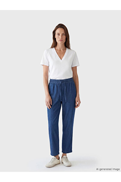 LC Waikiki Blue Carrot Fit Women's Jean Pants with Elastic Waist