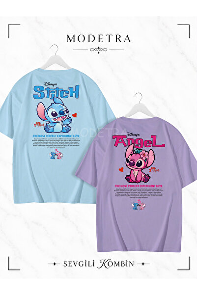 Modetra Women Men Cute Lilo Angel Stitch Written Back Printed Lover Couple Co...