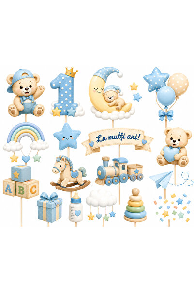 DecoParty Set toppere tort PETRECERE 1 AN BAIAT, DecoParty, 16 figurine, cart...