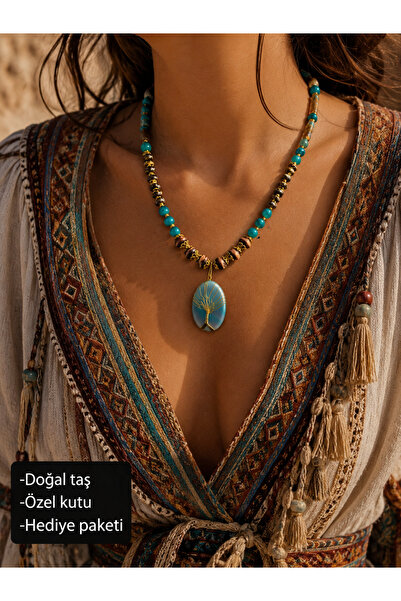 HER ŞEY NOTA www.herseynota.com Natural Stone Tree of Life Turquoise and Agat...