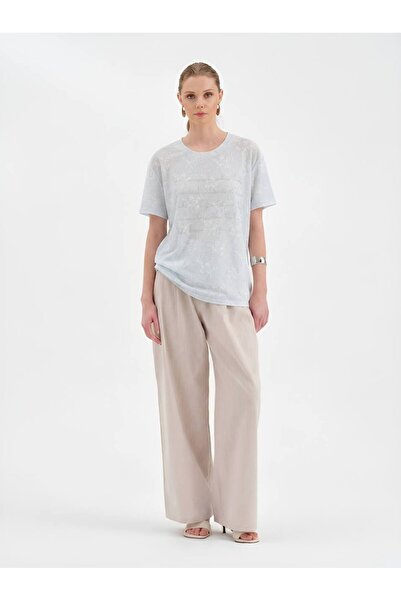 tw3 Women's Jacquard Fabric Oversized Tshirt with Stone Detail on the Front