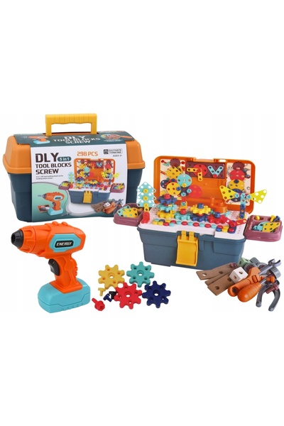 LeanToys Blocuri de construcție tip puzzle 3D în cutie, DIY, cu mașină de gău...
