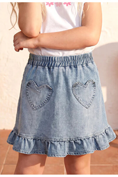 Minipodyum Heart Pocket Detailed Denim Skirt