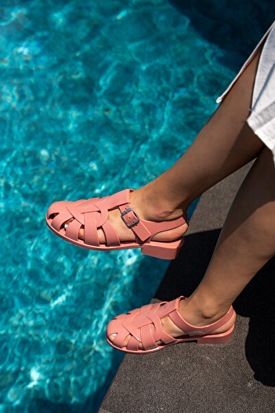 LAMİNTA Misha Heart Detailed Buckle Jelly Women's Salmon Sandals