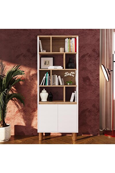 Bimossa W4110 Terra 180 cm Sepet-Beyaz Yüksek Ayaklı, Kapaklı Kitaplık, Geniş...