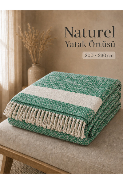 nnevora Naturel Çift Kişilik Yatak Örtüsü 200x230 cm Saçaklı Dokuma Koltuk Ör...