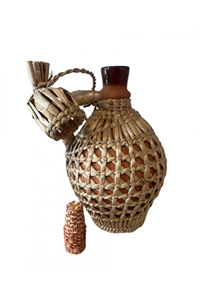 OEM Carafă din ceramică și trestie împletită, lucrată manual, 1 Litru - Elega...