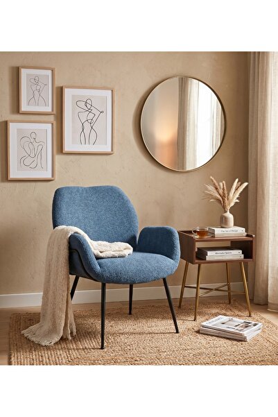 N.zone Modern Luxury Lounge Chair with Soft Boucle Fabric Upholstery Sturdy M...