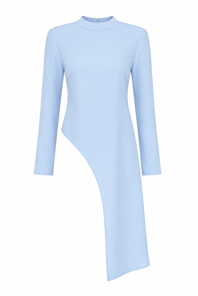 HAZELANNA High Collar Oval One-Piece Blue Blouse