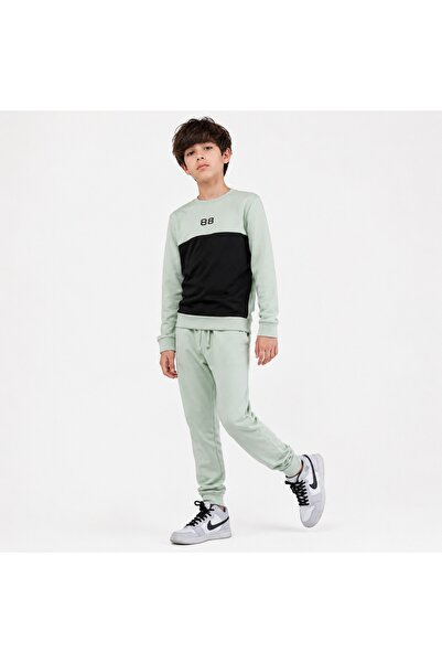 PALM PEANUTS Boys Mint Green & Black Color Block Sweatshirt and Jogger Tracks...