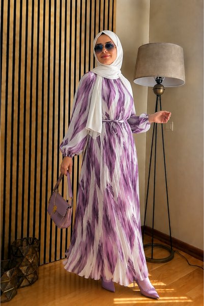 Cardella Helin Premium Quality Full Pleated Dress, Hijab Compatible Pleated Dress