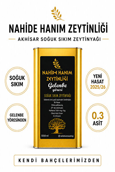 Nahide Hanım Zeytinliği Edremit Soğuk Sıkım Filtresiz Zeytinyağı 5 L Teneke 0...