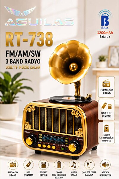 AGUILAS Gramafon Nostalji Radyo,Bluetooth özellikli Eskitme Nostaljik Gramafo...