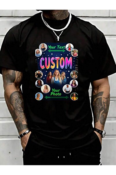 NOURAM Custom Photo T-Shirt With Personalized Text Circular Images Unique Des...