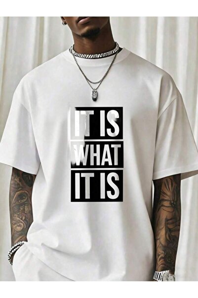 NOURAM What It Is Graphic T-Shirt Men Black Streetwear Fashion Statement Shir...