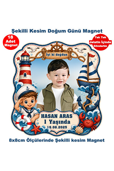 Elara Tasarım Denizci Temalı Şekilli Kesim 18 Adet Fotoğraflı Kişiye özel Doğ...