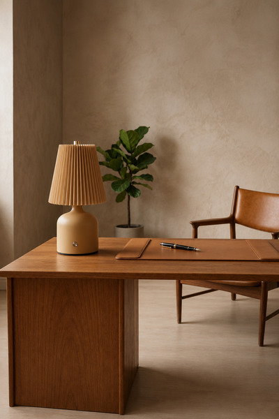 Vadi Decorative Cream Pleated Table Lamp with Lampshade - Bedroom Night Light