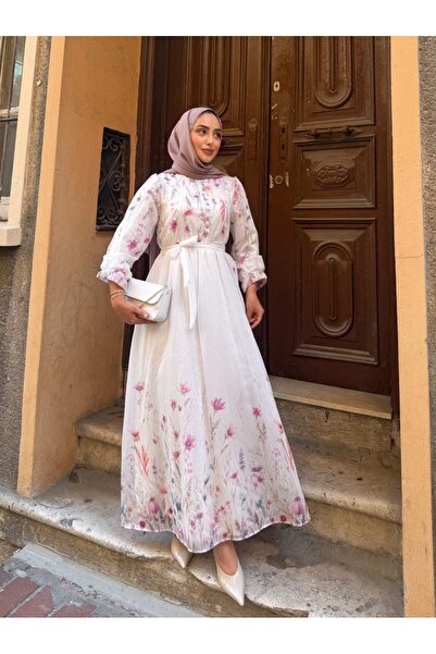 THEK BUTİK فستان لافينيا بحزام مزين بالزهور وتصميم إسلامي