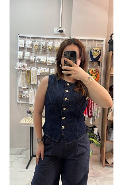 ECE ÇINAR ZRA Koyu Mavi Fit Kesim Kot Yelek