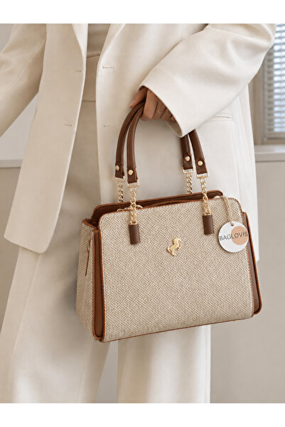 BAGLOVİS Premium Series Women's Hand and Shoulder Bag with Gold Emblem Cross ...