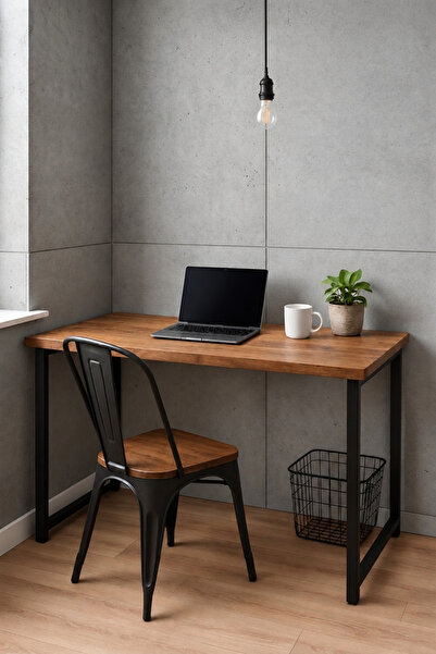 hiraca Retro Ahşap Metal Ofis Bilgisayar Çalışma Masası 48x100 Cm