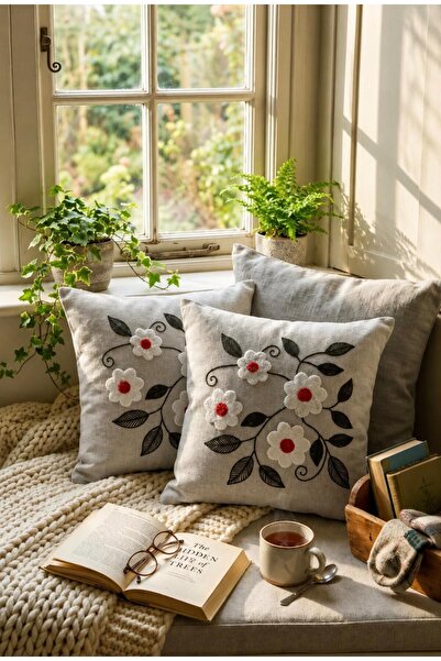 Bella Home Punch Embroidery Cushion Cover (2 Pieces) 40 cm X 40 cm