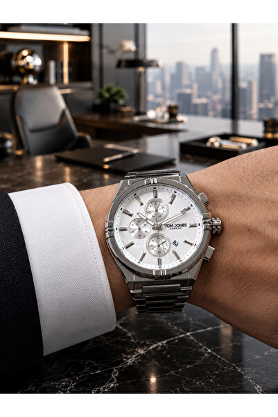 Tom Jones Men's Wristwatch Stylish White Dial Steel Band Suitable for Daily U...