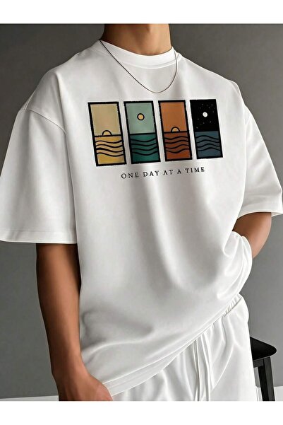 SVART WEAR Minimalist "One Day at a Time" Graphic Printed Oversize Crew Neck ...